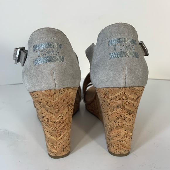 Toms Wedge Sandals Grey Fabric Sz 8 - Picture 2 of 5